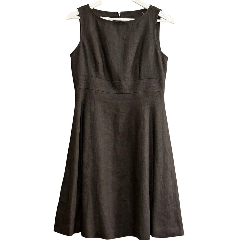 Talbots Women Irish Linen Fit Flare Dress Size 8P Black Quiet Luxury Coastal LBD